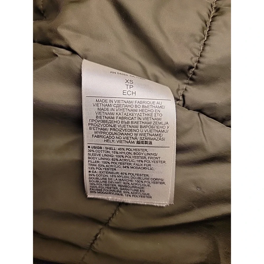 Banana Republic Faux Fur-lined Hooded Parka Coat Jacket Full Zip‎ Olive Green XS